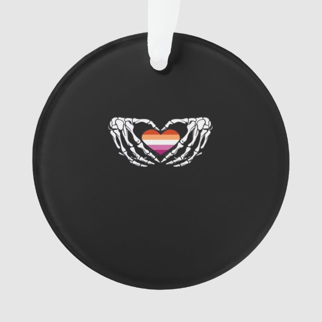 Lesbian Pride Skeleton Halloween Wlw Goth Heart Cl Ornament (Front)