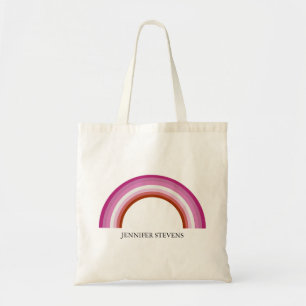 Lesbian Rainbow Pink Pride Flag Monogram Tote Bag