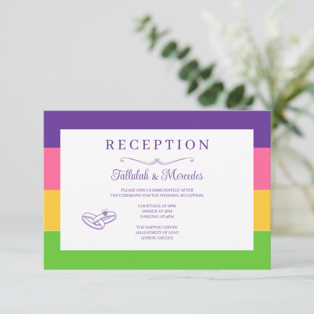 Lesbian Saphic Flag Wedding Reception Cards (Standing Front)
