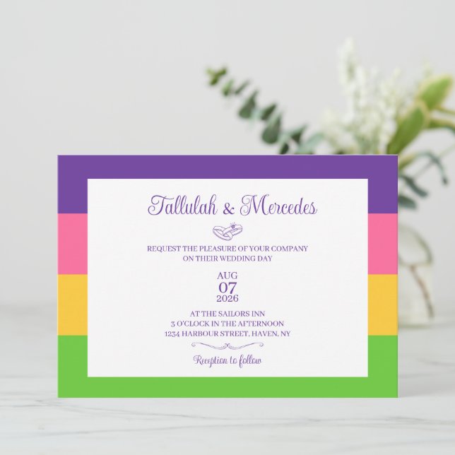Lesbian Sapphic Flag Wedding  Invitation (Standing Front)