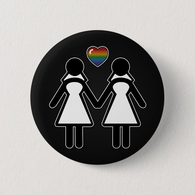 Lesbian Silhouette Brides with Rainbow Heart 6 Cm Round Badge (Front)
