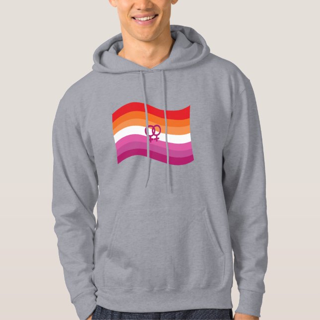 Lesbian Sunset Love Pride Wavy Flag Hoodie (Front)