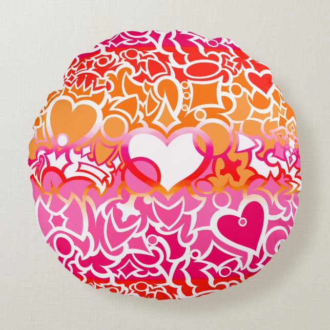 Lesbian Sunset Pride Squiggle Round Cushion (Front)