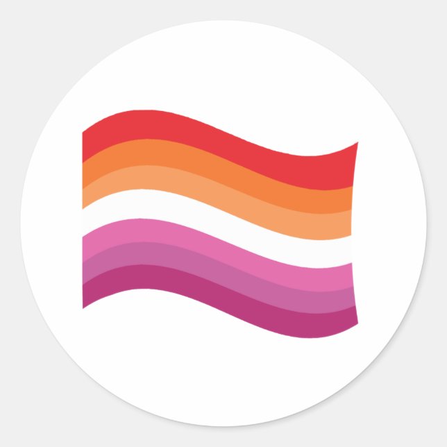 Lesbian Sunset Pride Wavy Flag Classic Round Sticker (Front)