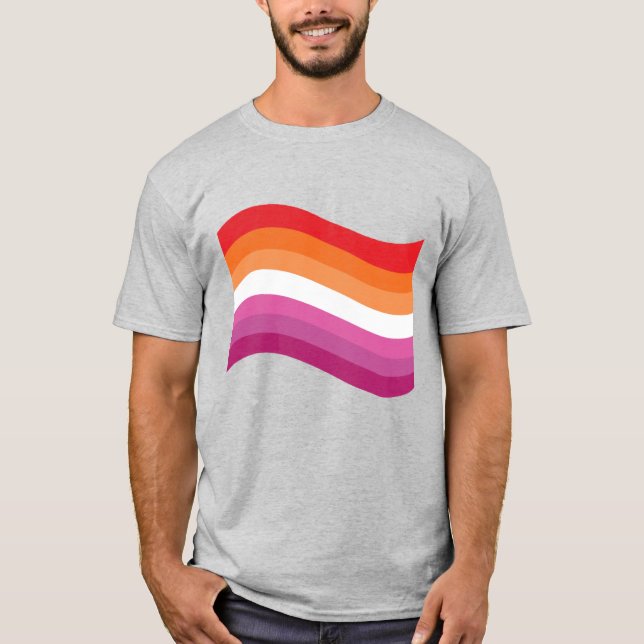 Lesbian Sunset Pride Wavy Flag T-Shirt (Front)