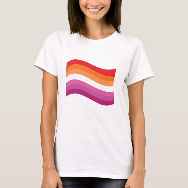 Lesbian Sunset Pride Wavy Flag T-Shirt (Front)