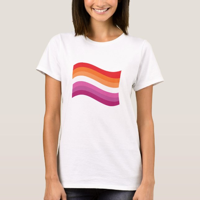 Lesbian Sunset Pride Wavy Flag T-Shirt (Front)