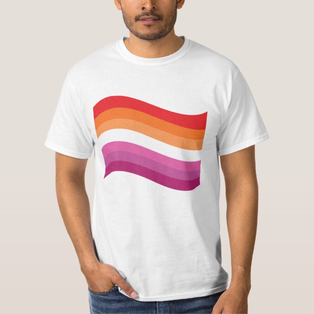Lesbian Sunset Pride Wavy Flag T-Shirt (Front)