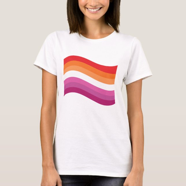 Lesbian Sunset Pride Wavy Flag T-Shirt (Front)