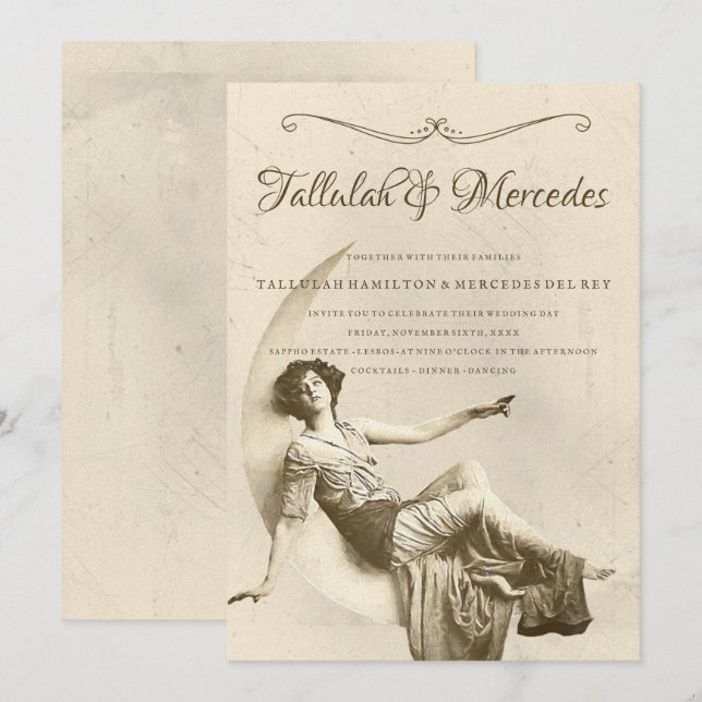 Lesbian To The Moon Vintage Wedding Invitation (Front/Back)