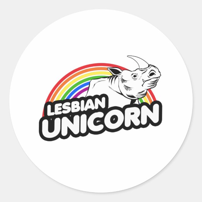 Lesbian Unicorn Rainbow Classic Round Sticker (Front)