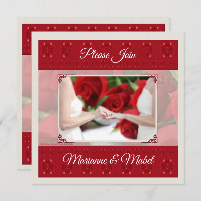 Lesbian Wedding / Civil Union with Red Roses Invitation (Front/Back)