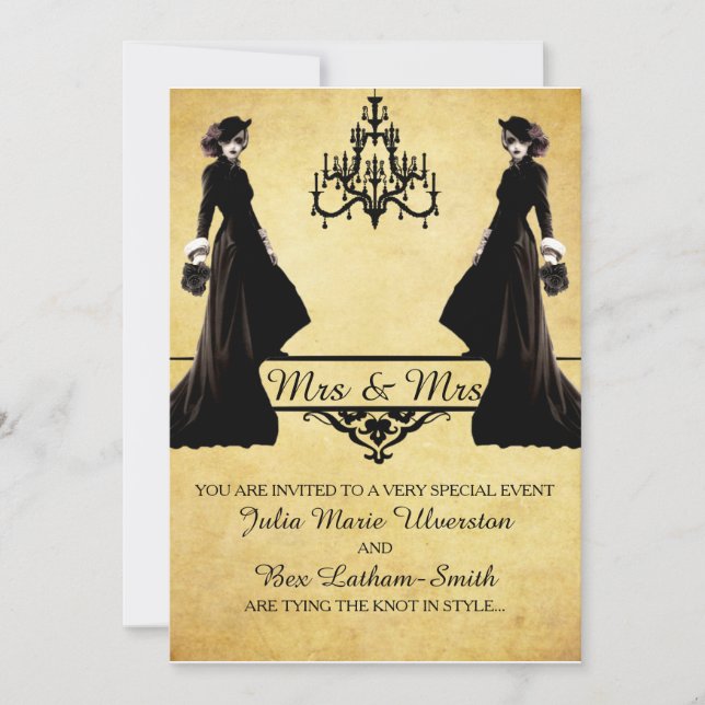 Lesbian Wedding - Gothic Steampunk Style Invitation (Front)