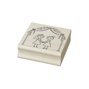 Lesbian Wedding in Black Lines Silhouette Rubber Stamp