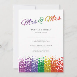 Lesbian Wedding Invitation with Gay Pride Rainbow