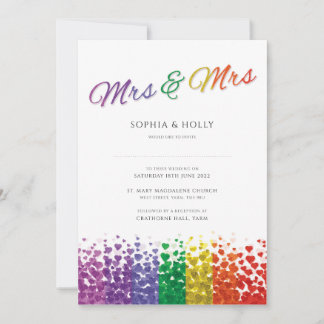 Lesbian Wedding Invitation with Gay Pride Rainbow