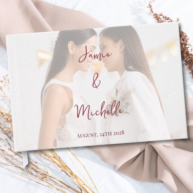 Lesbian Wedding Photo Pride Flag Gradient Guest Book (Creator Uploaded)