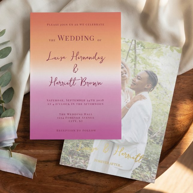Lesbian Wedding Photo Pride Gradient Gold Foil (Creator Uploaded)