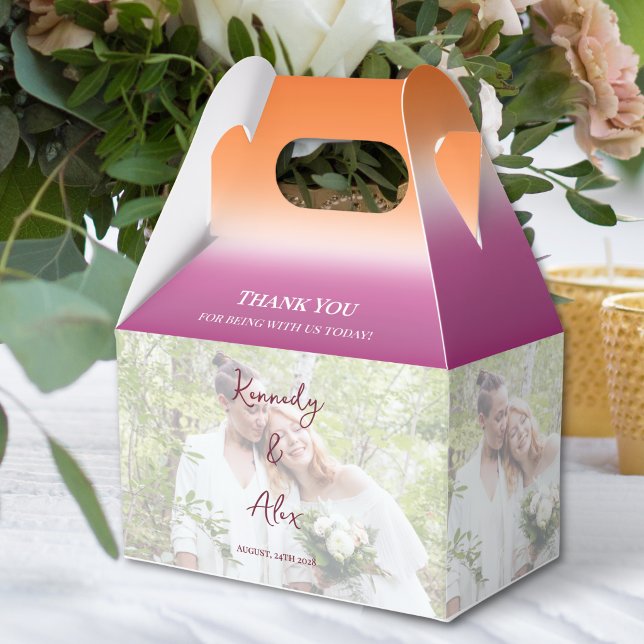 Lesbian Wedding Photo Pride Gradient Thank You Favour Box (Creator Uploaded)