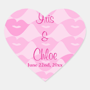 Lesbian Wedding Pink Lips Party Favour Heart Sticker