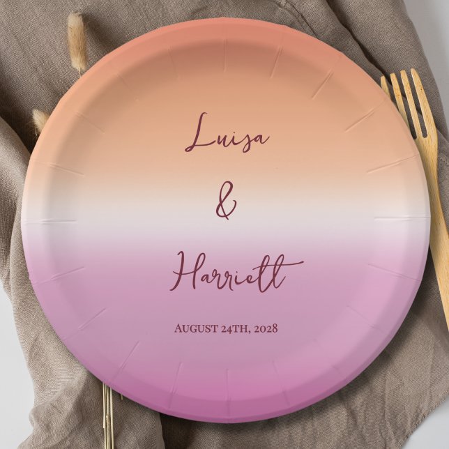Lesbian Wedding Pride Flag Gradient Party Paper Plate (Creator Uploaded)