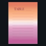 Lesbian Wedding Pride Flag Gradient Table Numbers<br><div class="desc">Lesbian wedding table number cards for two brides featuring the lesbian pride flag gradient—soft pink blending to warm orange. The front displays "Table" with an editable line for the table number. The back features your names, wedding date, and pre-formatted lines for handwriting the guest list for each table. These practical...</div>