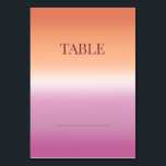 Lesbian Wedding Pride Flag Gradient Table Numbers<br><div class="desc">Lesbian wedding table number cards for two brides featuring the lesbian pride flag gradient—soft pink blending to warm orange. The front displays "Table" with an editable line for the table number. The back features your names and wedding date in elegant script on the gradient background. These simple, elegant cards help...</div>