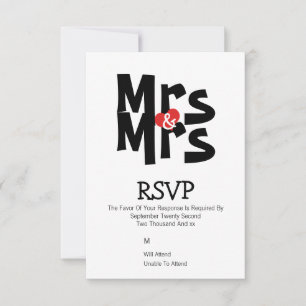 Lesbian Wedding RSVP Bold Mrs and Mrs Personalised Card