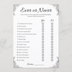 Lesbian Wedding Shower Game, Couple Ever or Never Invitation