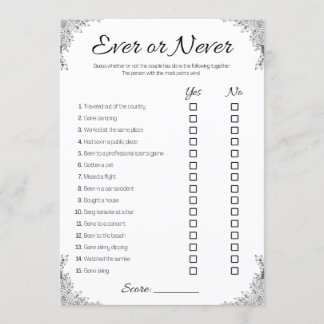 Lesbian Wedding Shower Game, Couple Ever or Never Invitation