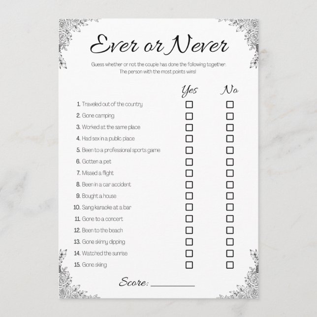 Lesbian Wedding Shower Game, Couple Ever or Never Invitation (Front)