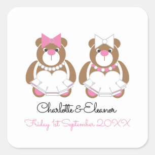 Lesbian Wedding Teddy Bear Brides gift or favor M Square Sticker