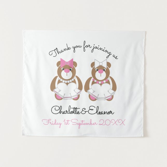 Lesbian Wedding Teddy Bear Brides Tapestry (Front (Horizontal))