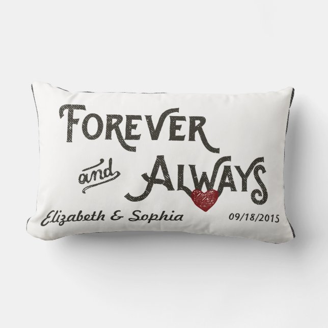 Lesbian White Forever Always Heart Personalised Lumbar Cushion (Front)