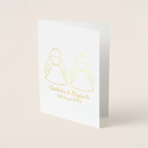 Lesbian white & gold brides wedding foil card