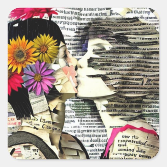 Lesbian Women in Love | Pride Kiss Square Sticker (Front)