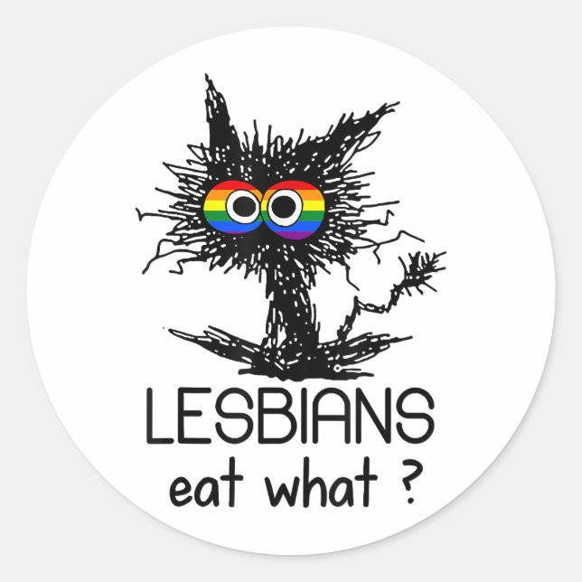 Lesbians Eat What Cat Funny Humour Pun LGBTQ Pride Classic Round Sticker (Front)