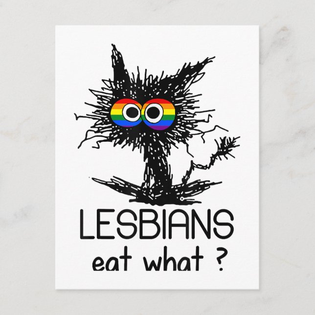 Lesbians Eat What Cat Funny Humour Pun LGBTQ Pride Enclosure Card (Front)