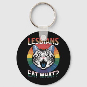 Lesbians Eat What Cat Humour LGBTQ Pride Flag  Key Ring