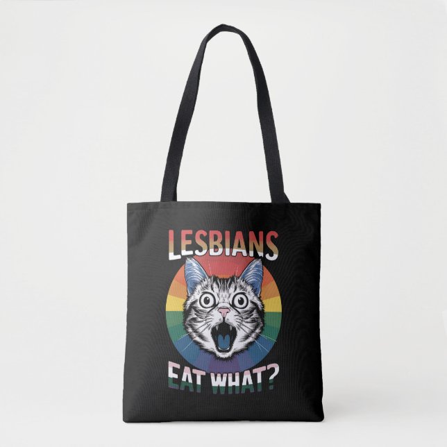 Lesbians Eat What Cat Humour LGBTQ Pride Flag  Tote Bag (Front)