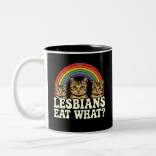 Lesbians Eat What Vintage LGBT Pride Month Meme Two-Tone Coffee Mug