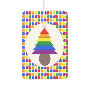 Lesbians Rainbow Christmas Tree and Presents Car Air Freshener