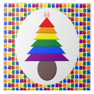 Lesbians Rainbow Christmas Tree and Presents Ceramic Tile
