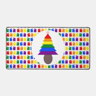 Lesbians Rainbow Christmas Tree and Presents Desk Mat