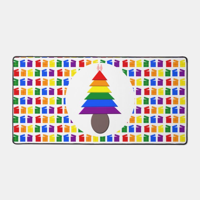 Lesbians Rainbow Christmas Tree and Presents Desk Mat (Front)