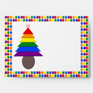 Lesbians Rainbow Christmas Tree and Presents Envelope
