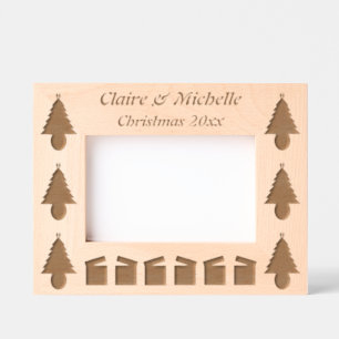 Lesbians Rainbow Christmas Tree and Presents Etched Frames