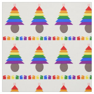 Lesbians Rainbow Christmas Tree and Presents Fabric