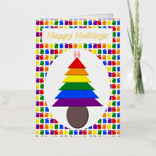 Lesbians Rainbow Christmas Tree and Presents Foil Greeting Card
