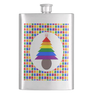 Lesbians Rainbow Christmas Tree and Presents Hip Flask